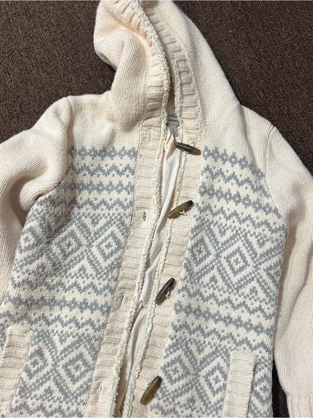 Cream & Light Gray Hooded Toggle Sweater Jacket